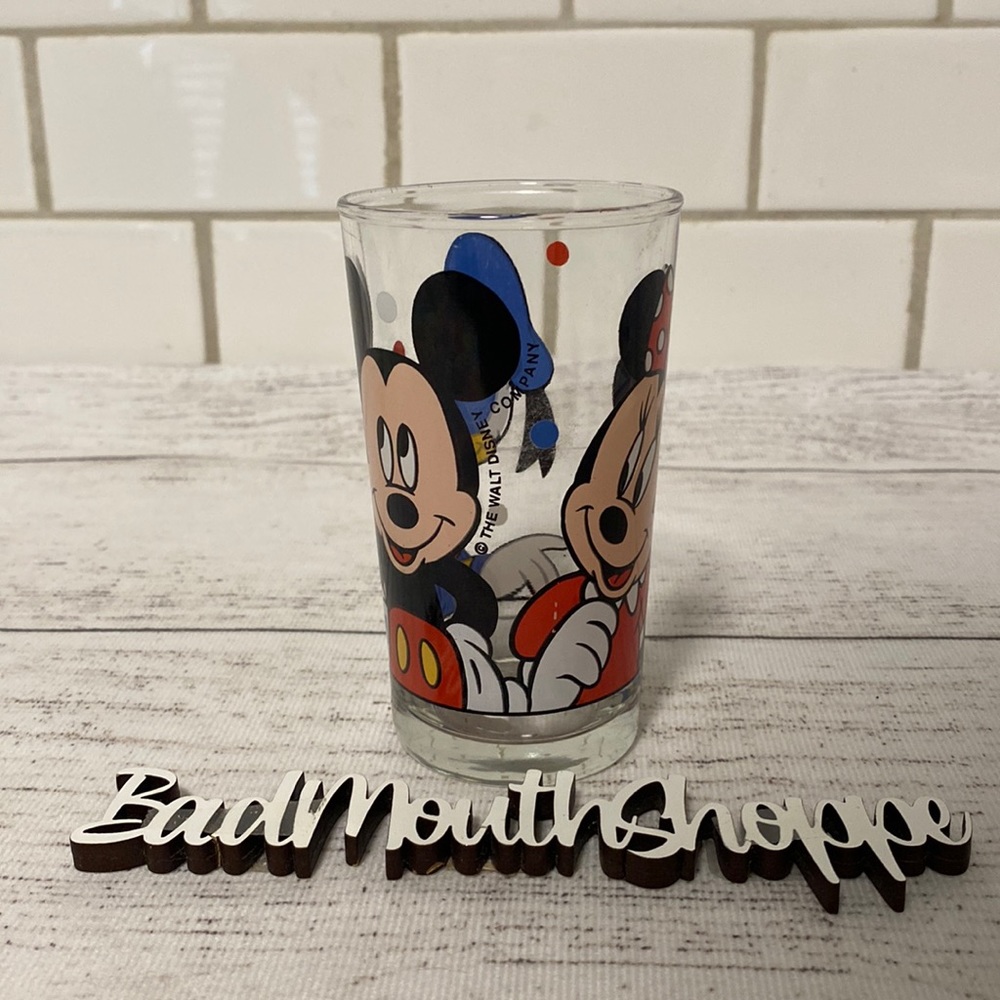 Vintage Disney Mickey Minnie Mouse Donald Duck Drinking Mini Glass Tumbler